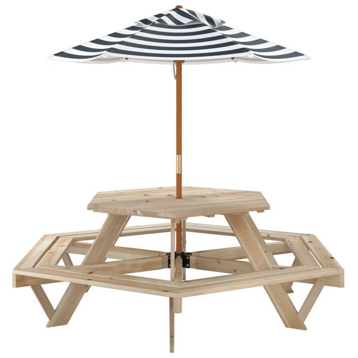 Table de pique-nique pour 6 enfants avec parasol hexagone sapin - Photo n°5