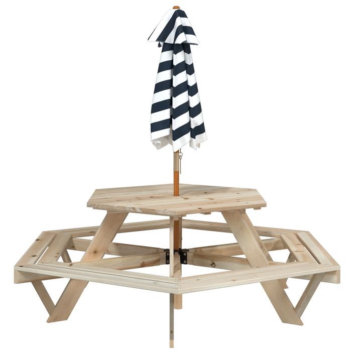 Table de pique-nique pour 6 enfants avec parasol hexagone sapin - Photo n°6