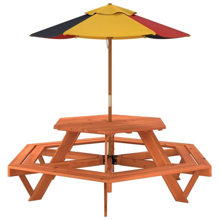 Table de pique-nique pour 6 enfants avec parasol hexagone sapin - Photo n°5