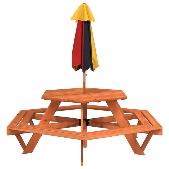 Table de pique-nique pour 6 enfants avec parasol hexagone sapin - Photo n°6