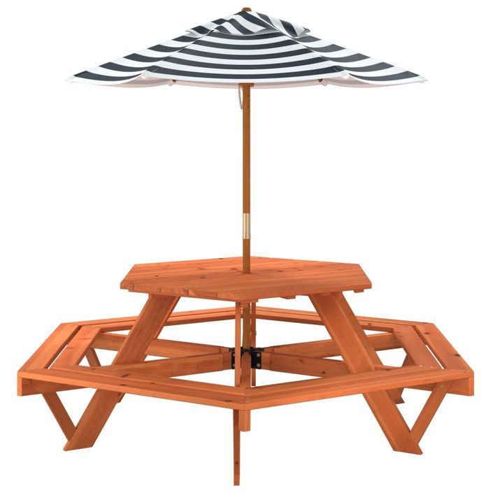 Table de pique-nique pour 6 enfants avec parasol hexagone sapin - Photo n°5