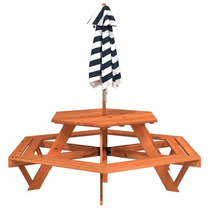 Table de pique-nique pour 6 enfants avec parasol hexagone sapin - Photo n°6