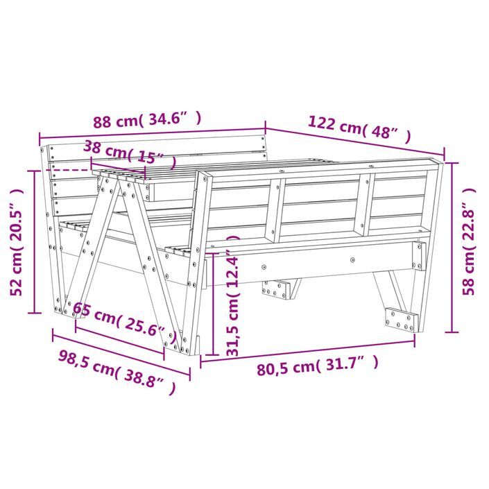 Table de pique-nique pour enfants 88x122x58 cm bois massif pin - Photo n°9