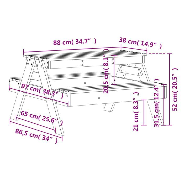 Table de pique-nique pour enfants 88x97x52cm bois massif de pin - Photo n°9