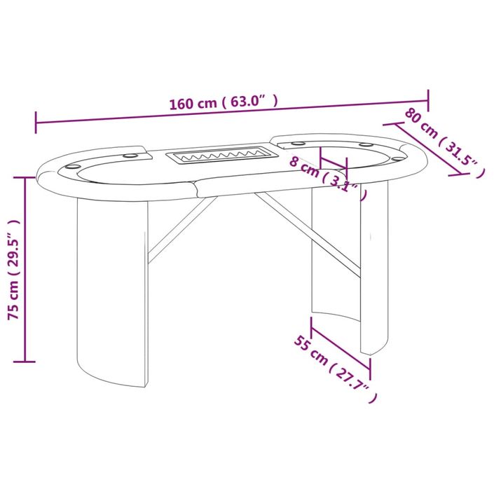 Table de poker 8 joueurs avec plateau à jetons Vert 160x80x75cm - Photo n°6