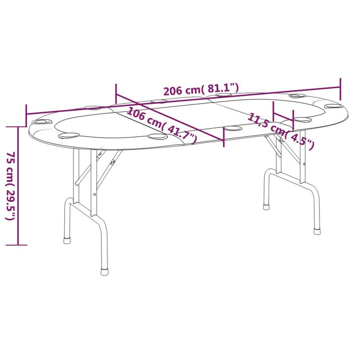 Table de poker pliable 10 joueurs Vert 206x106x75 cm - Photo n°5