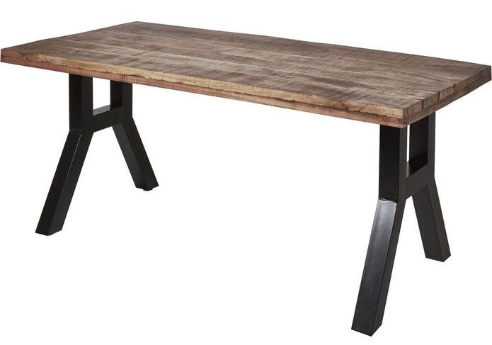 Table de repas 180 cm industrielle bois massif et pieds métal noir Menko - Photo n°1