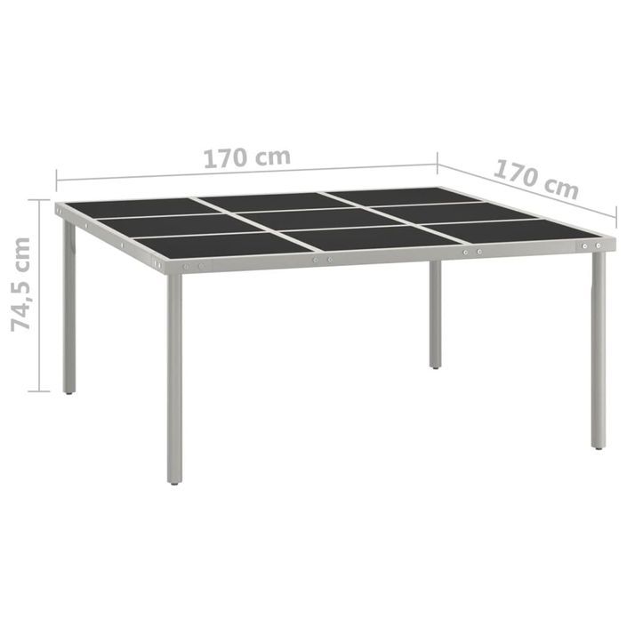 Table de salle à manger de jardin 170x170x74,5cm Verre et acier - Photo n°5