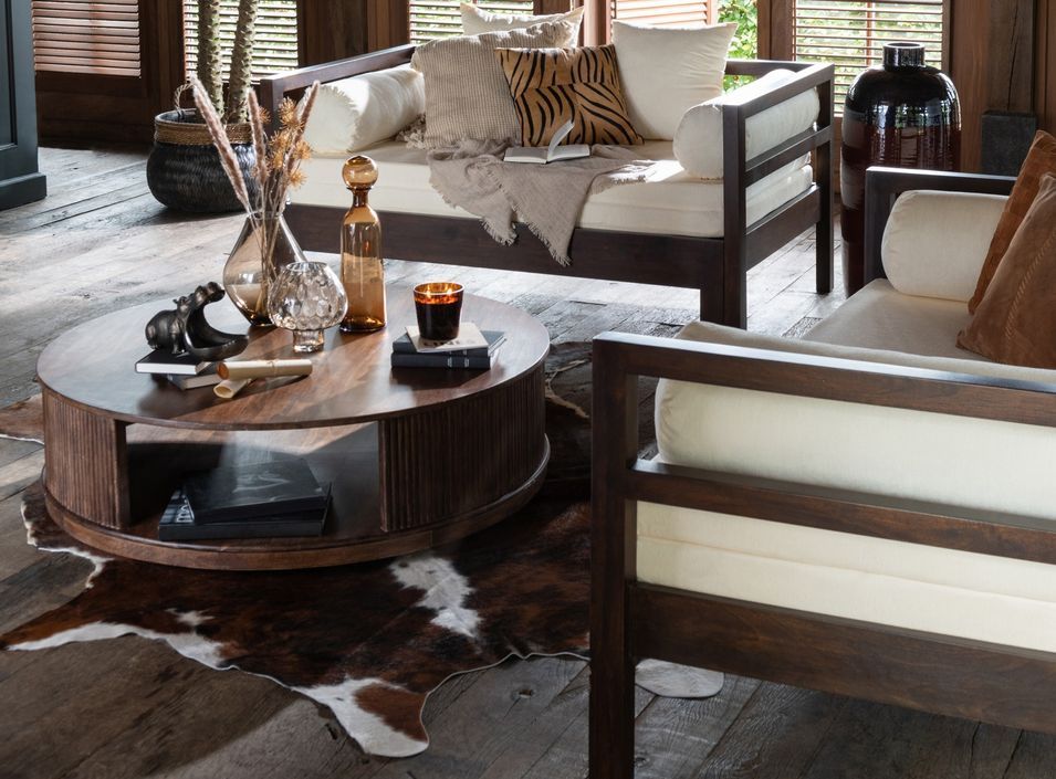 Table de salon ronde bois de manguier brun foncé Zoe L 121 cm - Photo n°2