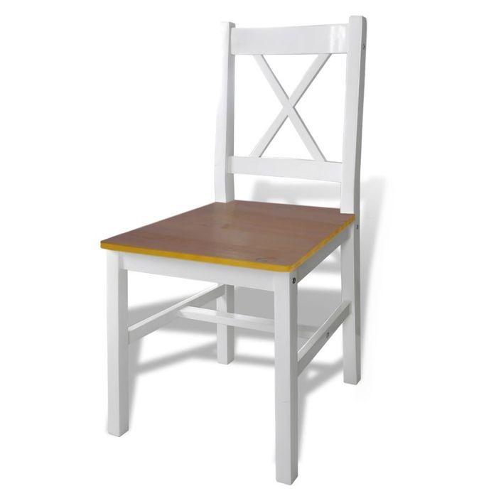 Table de séjour et 4 chaises pin massif laqué blanc et marron Dina - Photo n°2