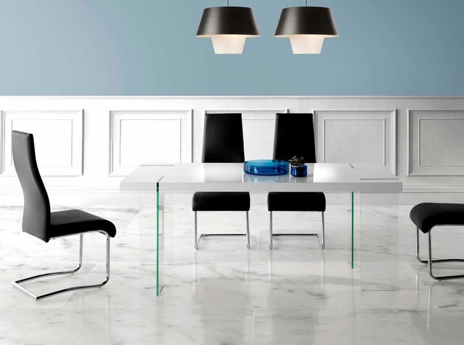 Table design blanc laqué et pieds verre trempé Orika 180 cm - Photo n°2