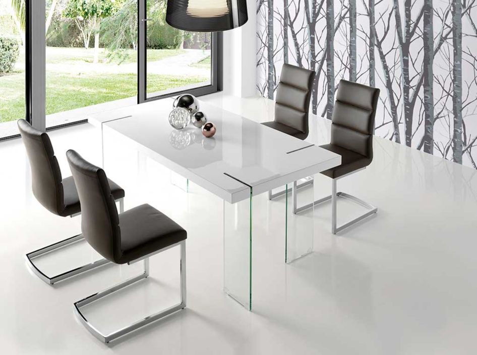 Table design blanc laqué et pieds verre trempé Orika 180 cm - Photo n°3