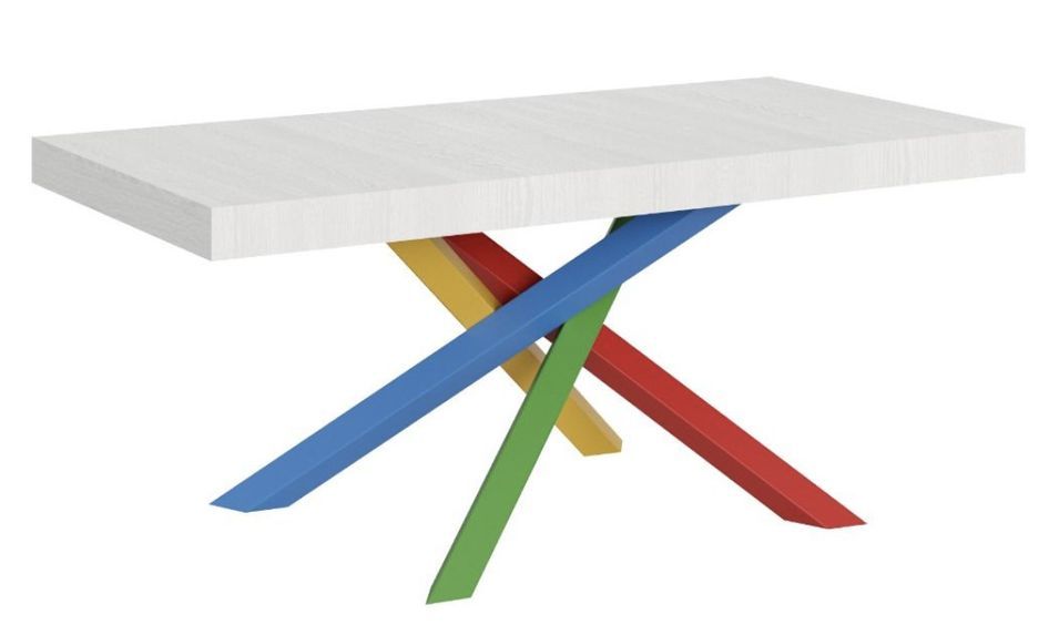 Table design blanc mat et pieds entrelacés multicouleurs 160 cm Artemis - Photo n°1