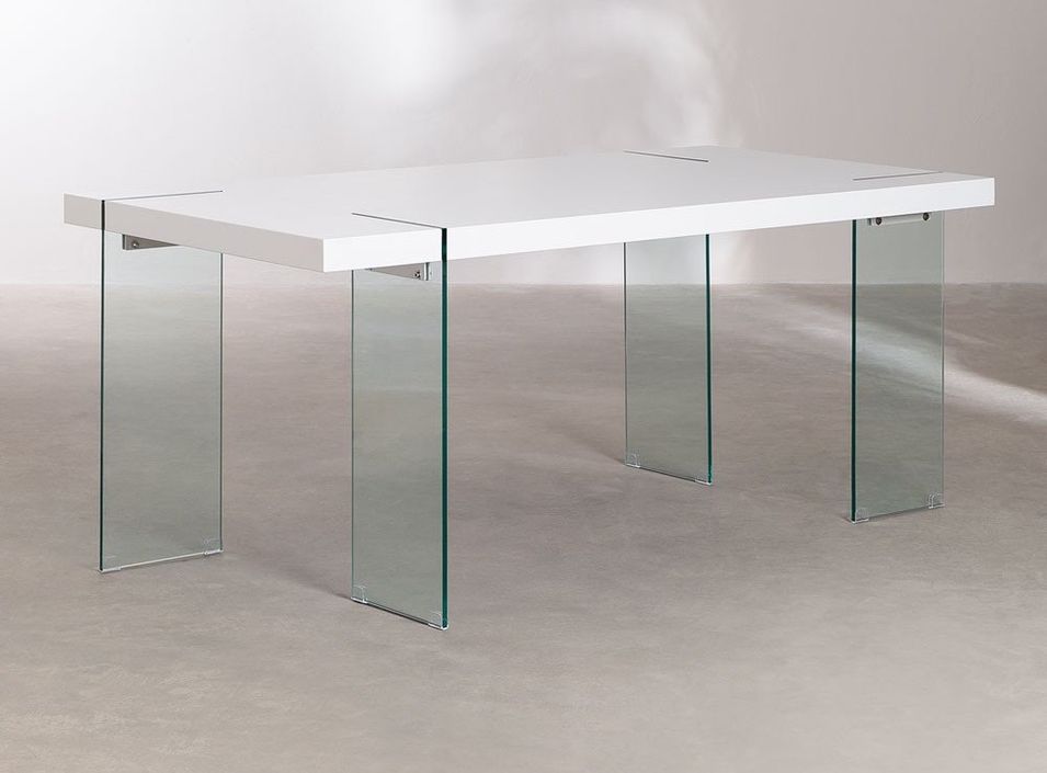 Table design bois blanc et verre trempé Rosenka 140 cm - Photo n°1