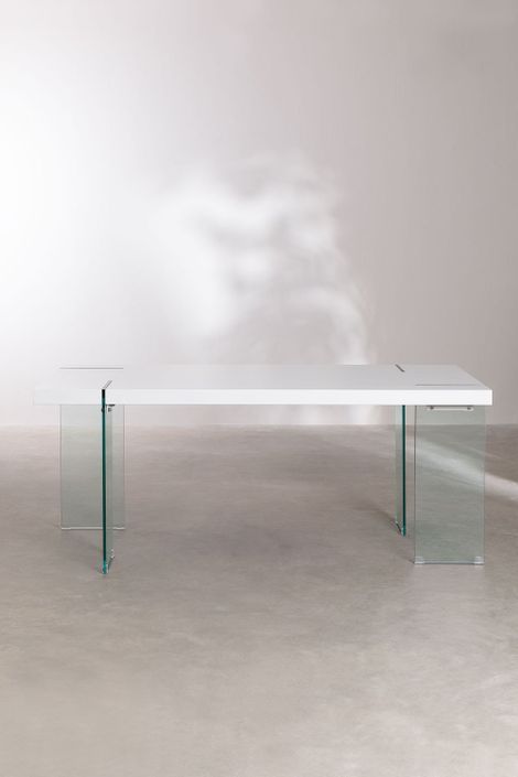 Table design bois blanc et verre trempé Rosenka 140 cm - Photo n°3