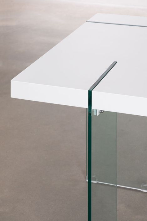 Table design bois blanc et verre trempé Rosenka 140 cm - Photo n°6