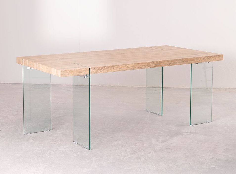 Table design bois naturel et verre trempé Rosenka 140 cm - Photo n°1