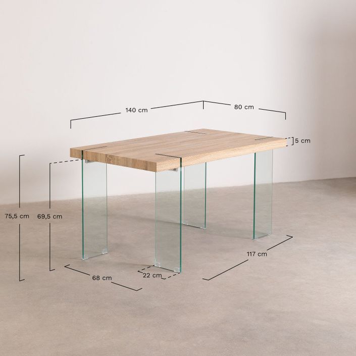 Table design bois naturel et verre trempé Rosenka 140 cm - Photo n°6
