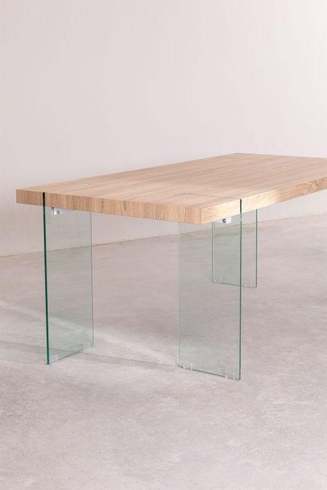 Table design bois naturel et verre trempé Rosenka 190 cm - Photo n°3