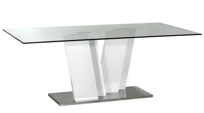 Table design rectangulaire verre trempé et pied laqué blanc et chromé Kartz 200 cm - Photo n°1