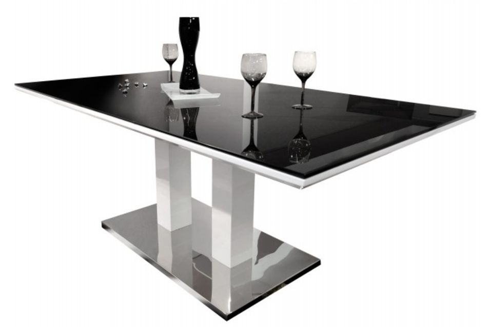 Table design Laqué blanc et Verre noir Kong 180 - Photo n°1