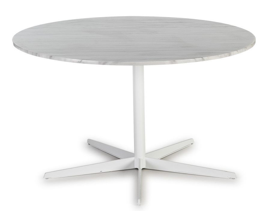Table design ronde marbre et pied métal blanc D 125 cm - Photo n°1