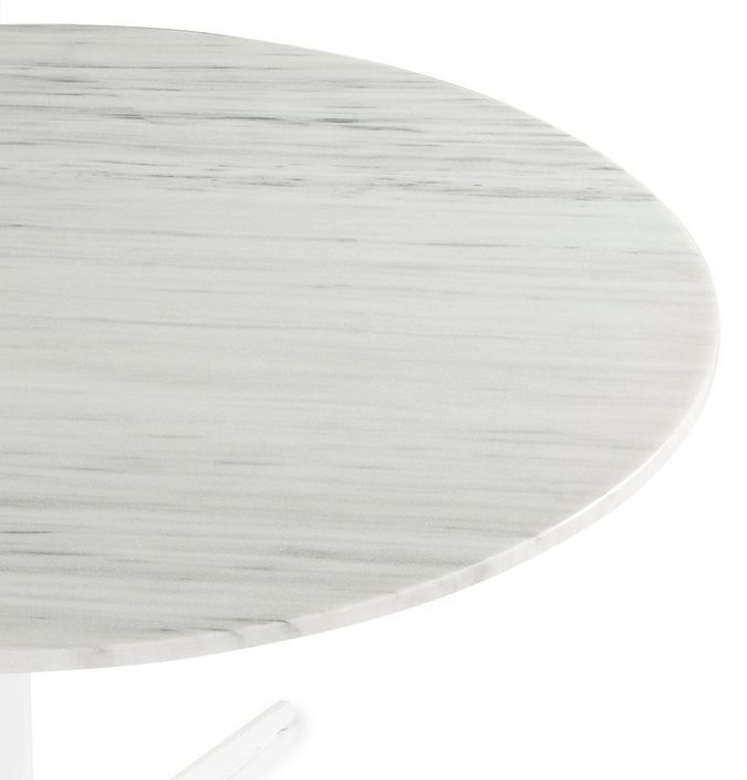 Table design ronde marbre et pied métal blanc D 125 cm - Photo n°3