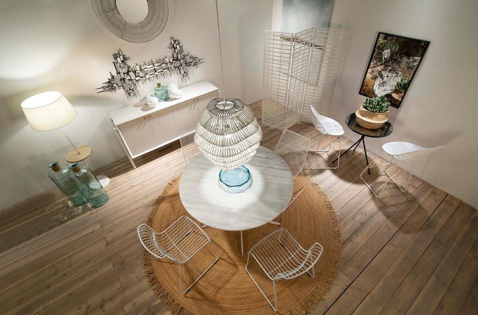 Table design ronde marbre et pied métal blanc D 125 cm - Photo n°6