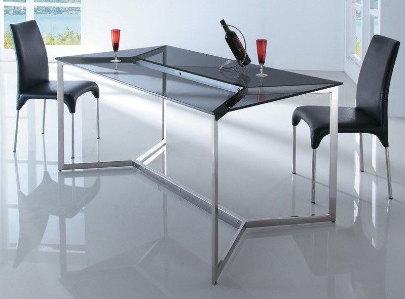 Table design verre trempé noir et acier chromé Kiba 160 cm - Photo n°1
