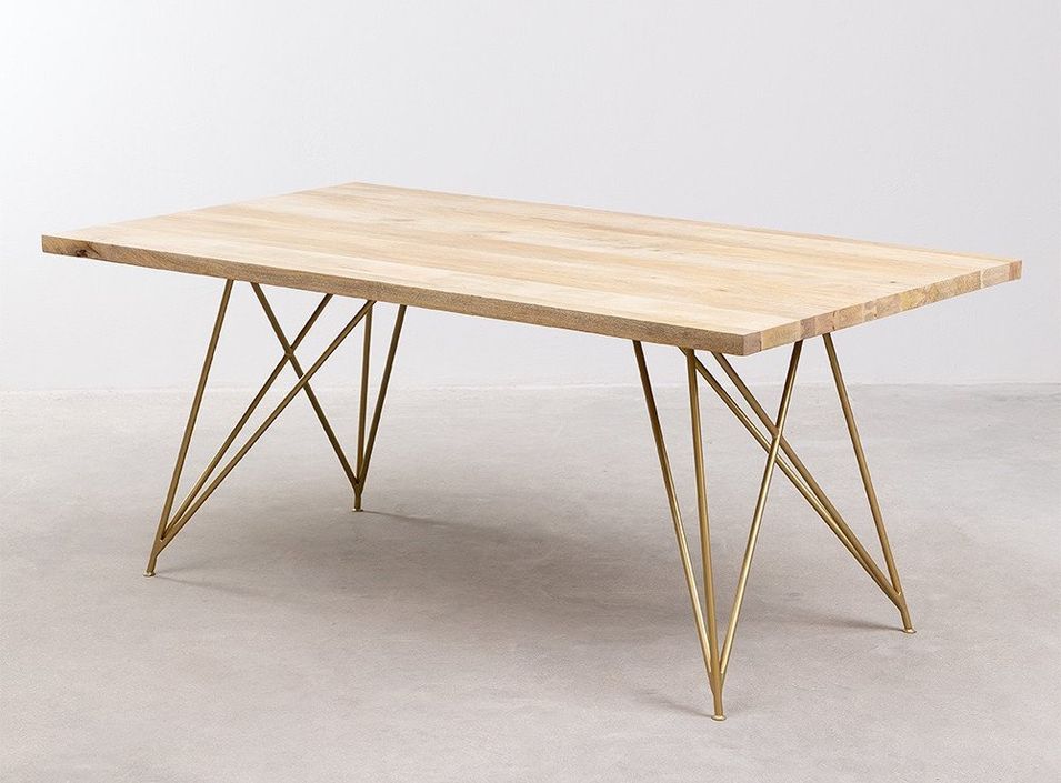 Table en bois massif et pieds doré Dinava 180 cm - Photo n°1