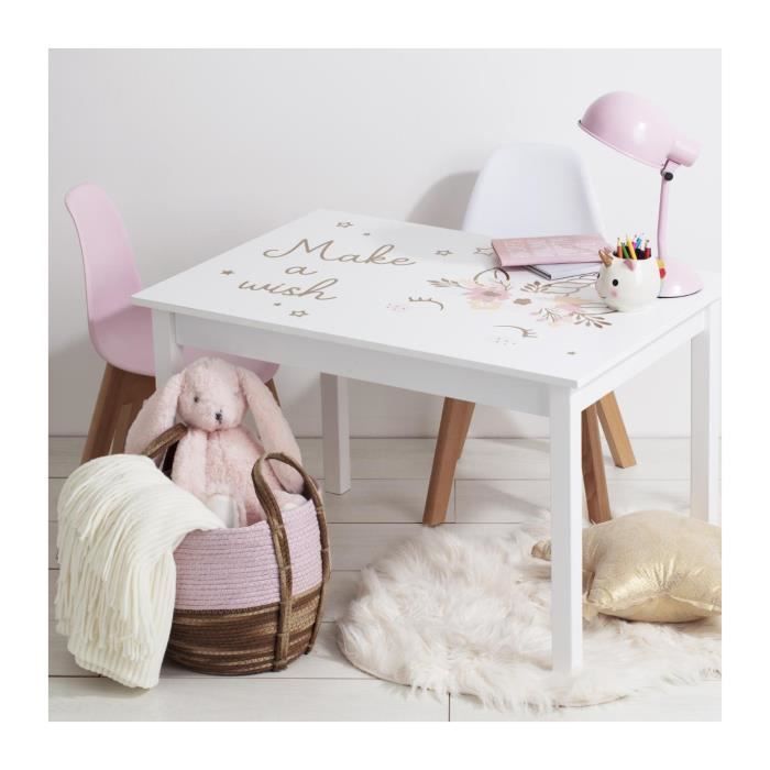 Table enfant - Bois blanc et rose - L 77 x P 55 x H 48 cm - Photo n°3