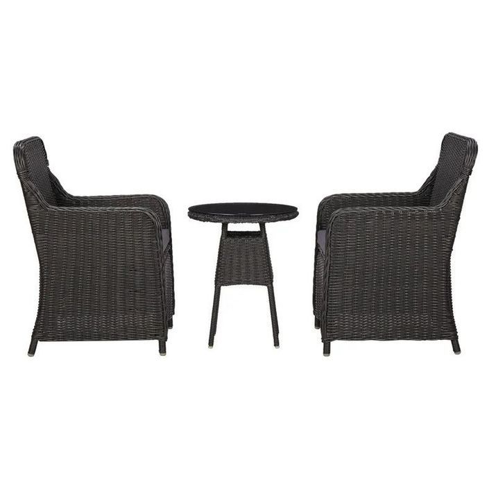 Table et 2 chaises de jardin résine tressée noire Iggem - Photo n°1