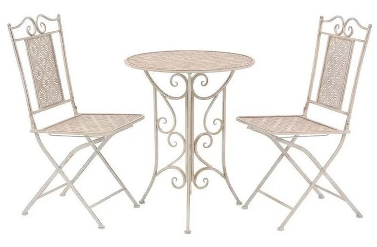 Table et 2 chaises métal blanc Break - Photo n°1