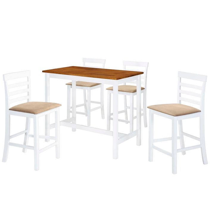 Table et chaises de bar 5 pcs Bois massif Marron et blanc - Photo n°1