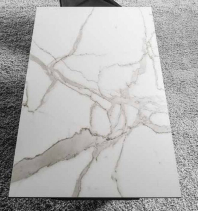 Table extensible 160/240 cm céramique blanc marbre et pieds métal noir Kylane - Photo n°2