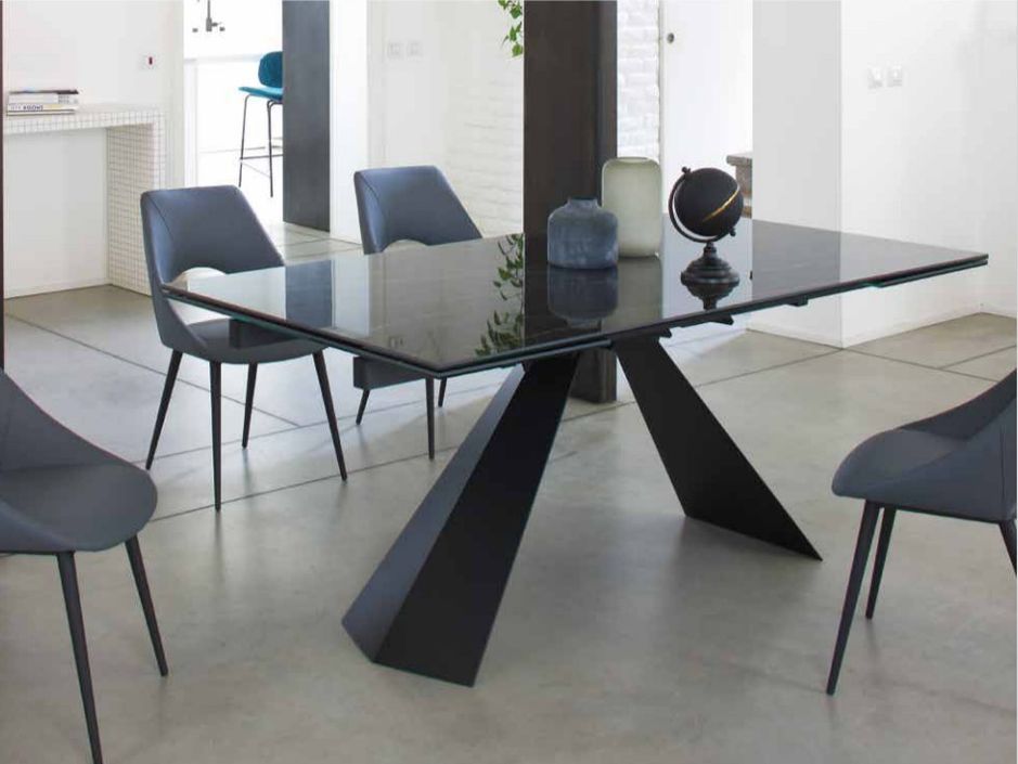 Table extensible 160/240 cm céramique marron marbre brillant et pieds métal noir Kylane - Photo n°2
