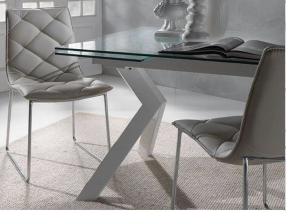 Table extensible 160/240 cm pieds laqué beige et plateau verre trempé Kiota - Photo n°4