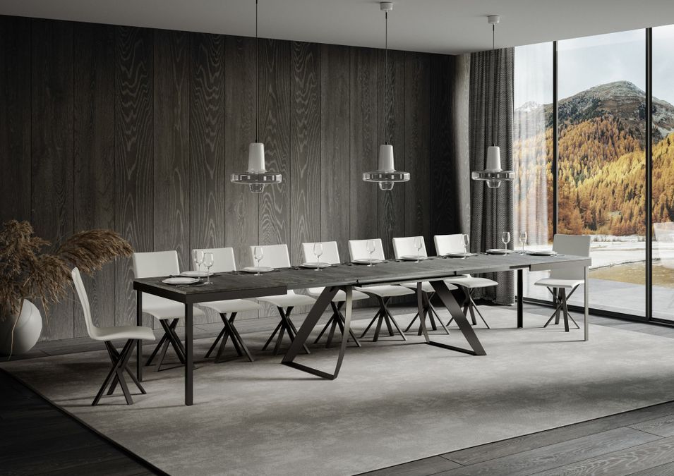 Table extensible 160 à 420 cm bois gris effet béton et pieds métal anthracite Italika - Photo n°2