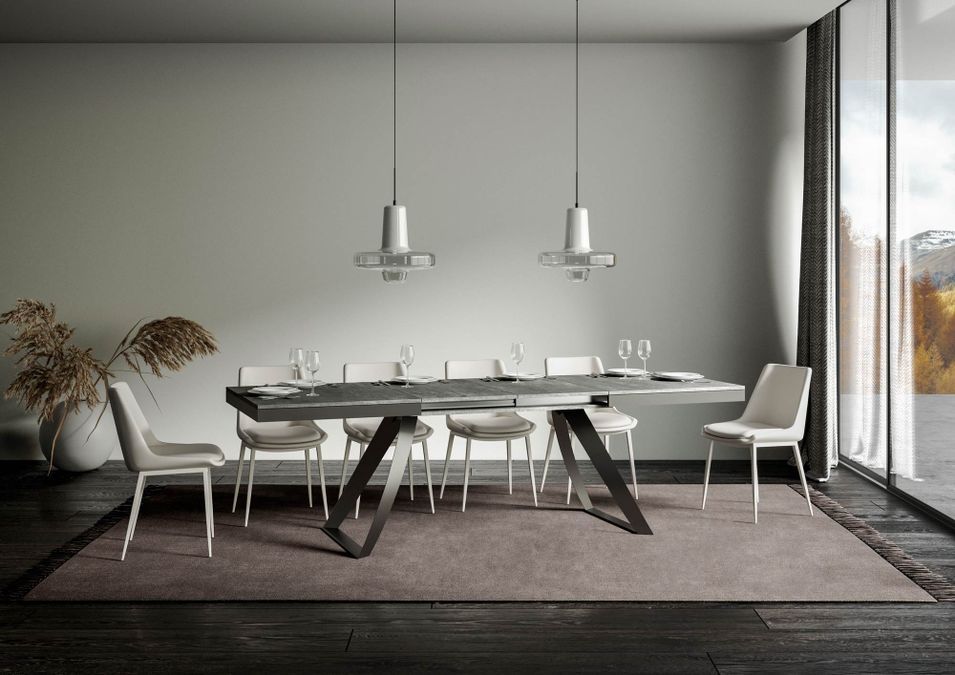 Table extensible 160 à 420 cm bois gris effet béton et pieds métal anthracite Italika - Photo n°3