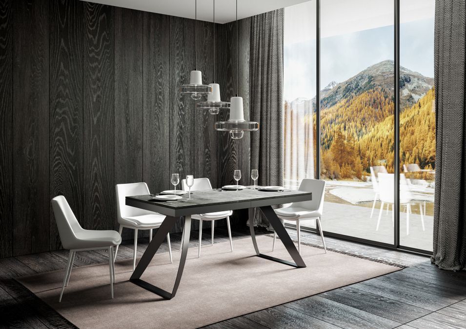 Table extensible 160 à 420 cm bois gris effet béton et pieds métal anthracite Italika - Photo n°4