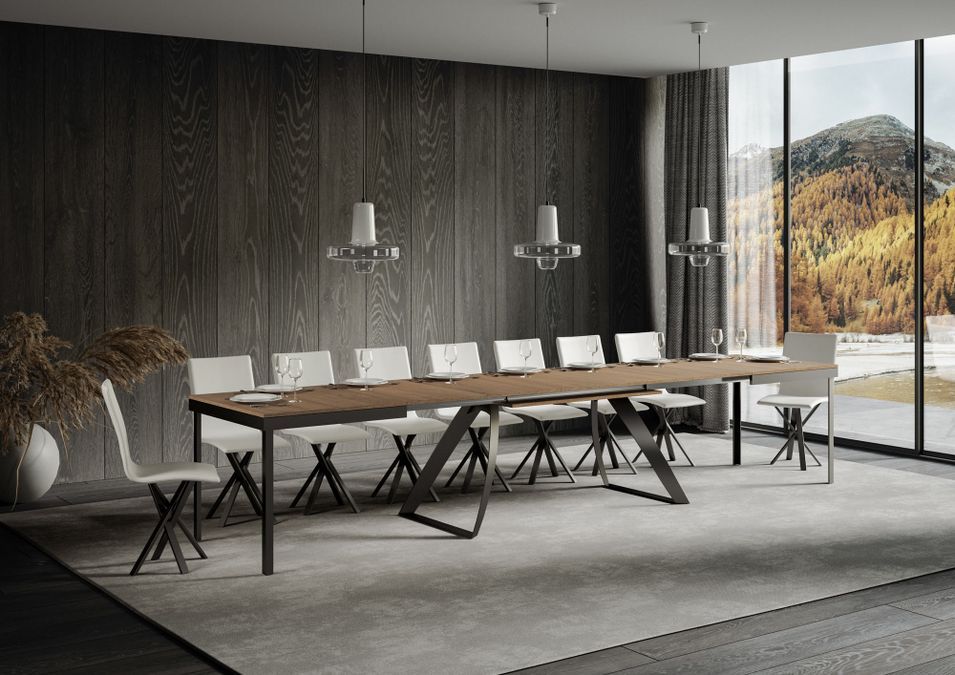 Table extensible 160 à 420 cm bois naturel et pieds métal anthracite Italika - Photo n°2