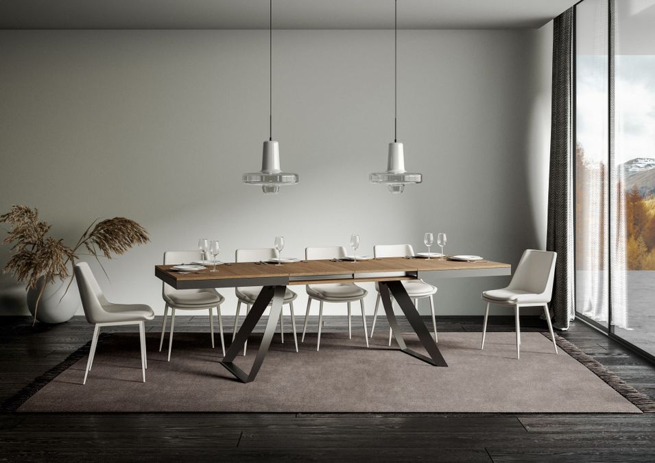 Table extensible 160 à 420 cm bois naturel et pieds métal anthracite Italika - Photo n°3