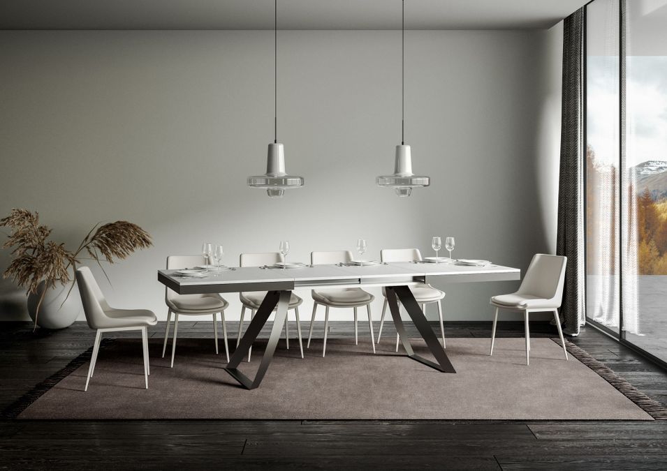 Table extensible 180 à 440 cm bois blanc et pieds métal anthracite Italika - Photo n°3