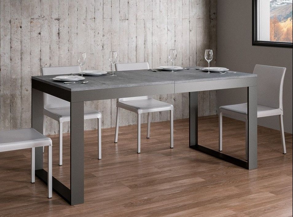 Table extensible 180 à 440 cm gris béton et métal anthracite Likro - Photo n°4