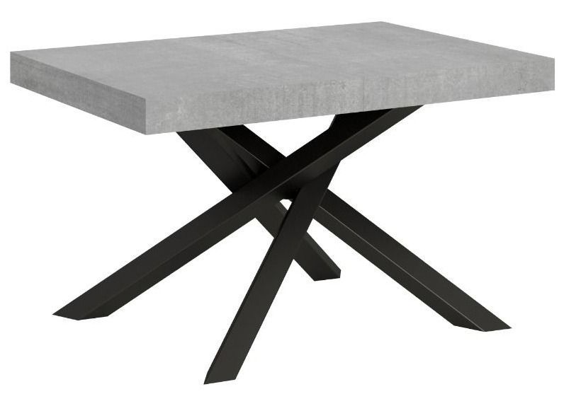 Table extensible 4 à 10 personnes gris effet béton et pieds entrelacés anthracite L 130 à 234 cm Artemis - Photo n°1