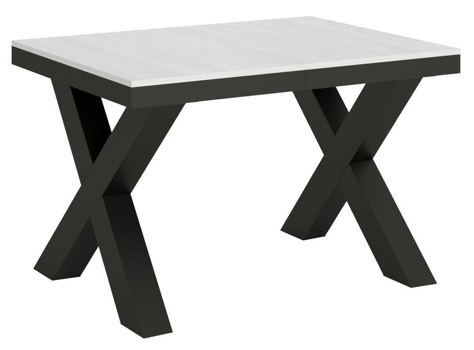 Table extensible 4 à 10 places L 120 à 224 cm blanc et cadre métal gris foncé Tsara - Photo n°1