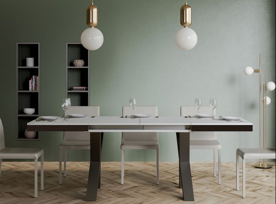 Table extensible 4 à 10 places L 120 à 224 cm blanc et cadre métal gris foncé Tsara - Photo n°4