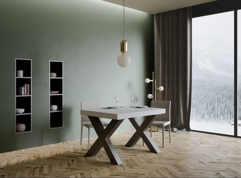 Table extensible 4 à 10 places L 130 à 234 cm blanc et pieds métal gris foncé Fario - Photo n°4