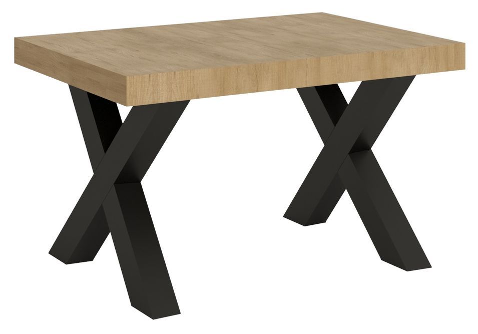 Table extensible 4 à 10 places L 130 à 234 cm bois clair et pieds métal gris foncé Fario - Photo n°1