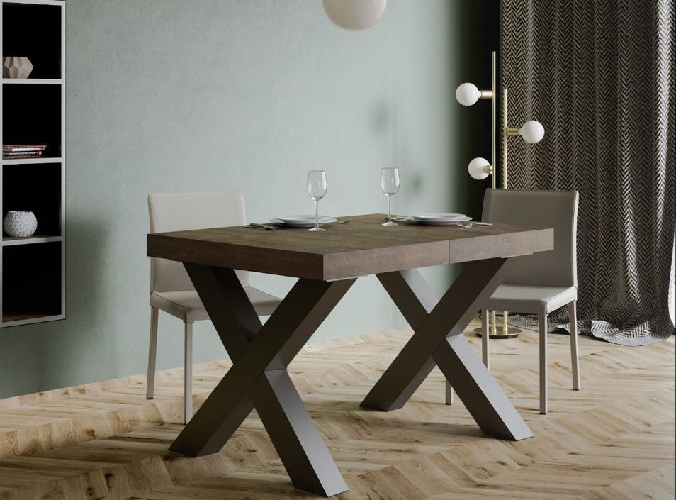 Table extensible 4 à 10 places L 130 à 234 cm bois foncé et pieds métal gris foncé Fario - Photo n°2